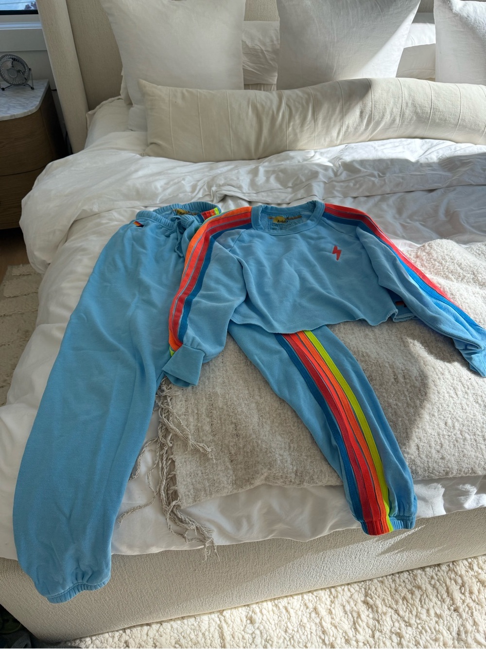 Aviator Nation Light Blue Women’s Rainbow-Stripe Lounge Set